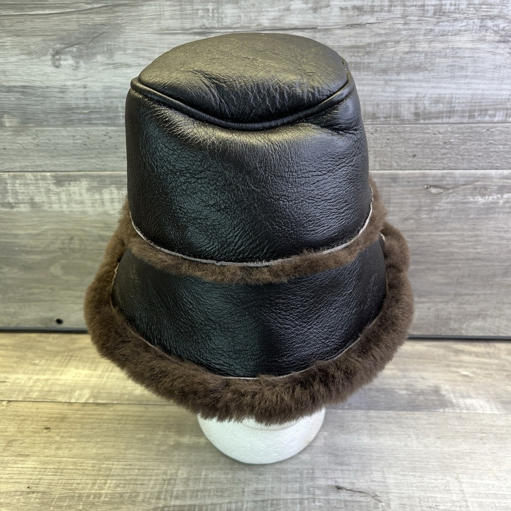 Harssidanzar Winter Fishing Hats S Men Or Women Lambskin Shearling Leather Nwt - Picture 2 of 11